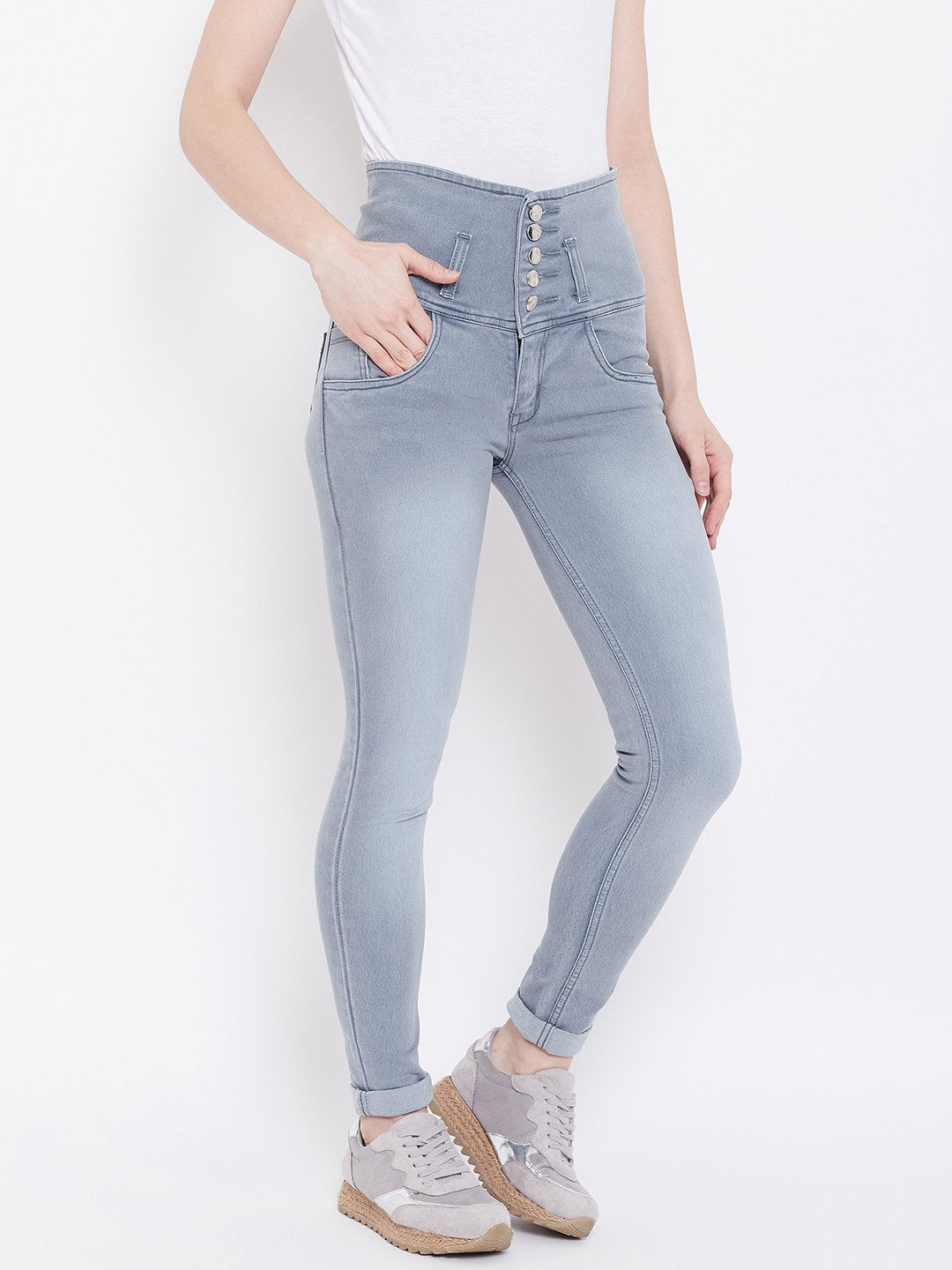 High Waist 5 button Grey Jeans - NiftyJeans