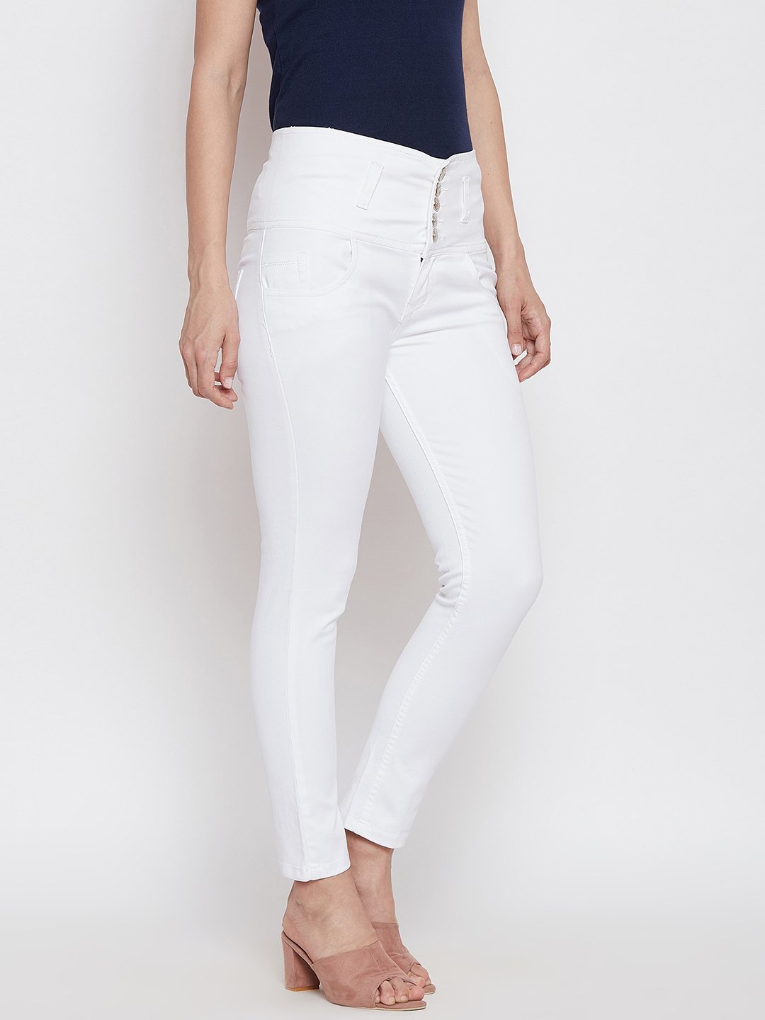 High Waist 5 button White Jeans - NiftyJeans