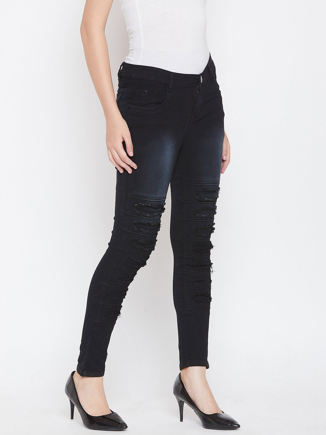 Distressed Stretchable Black Jeans - NiftyJeans