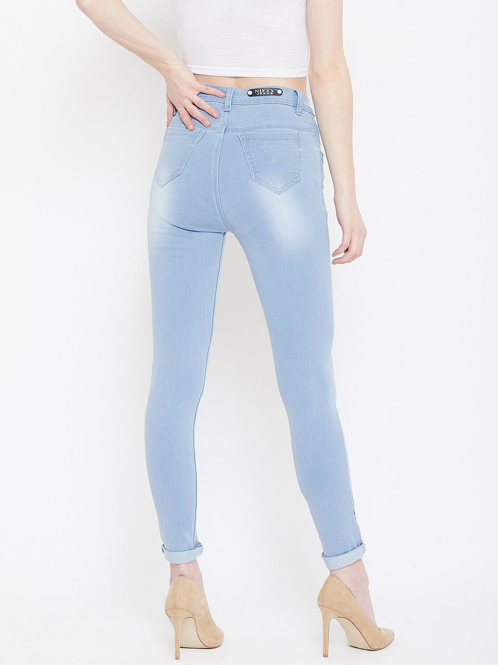 High Waist Stretchable Sky Blue Jeans - NiftyJeans