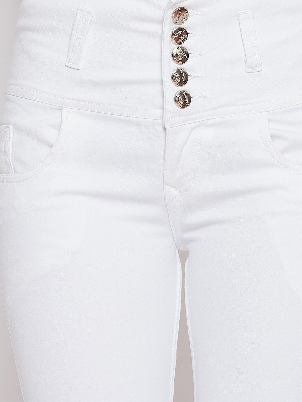 High Waist 5 button White Jeans - NiftyJeans