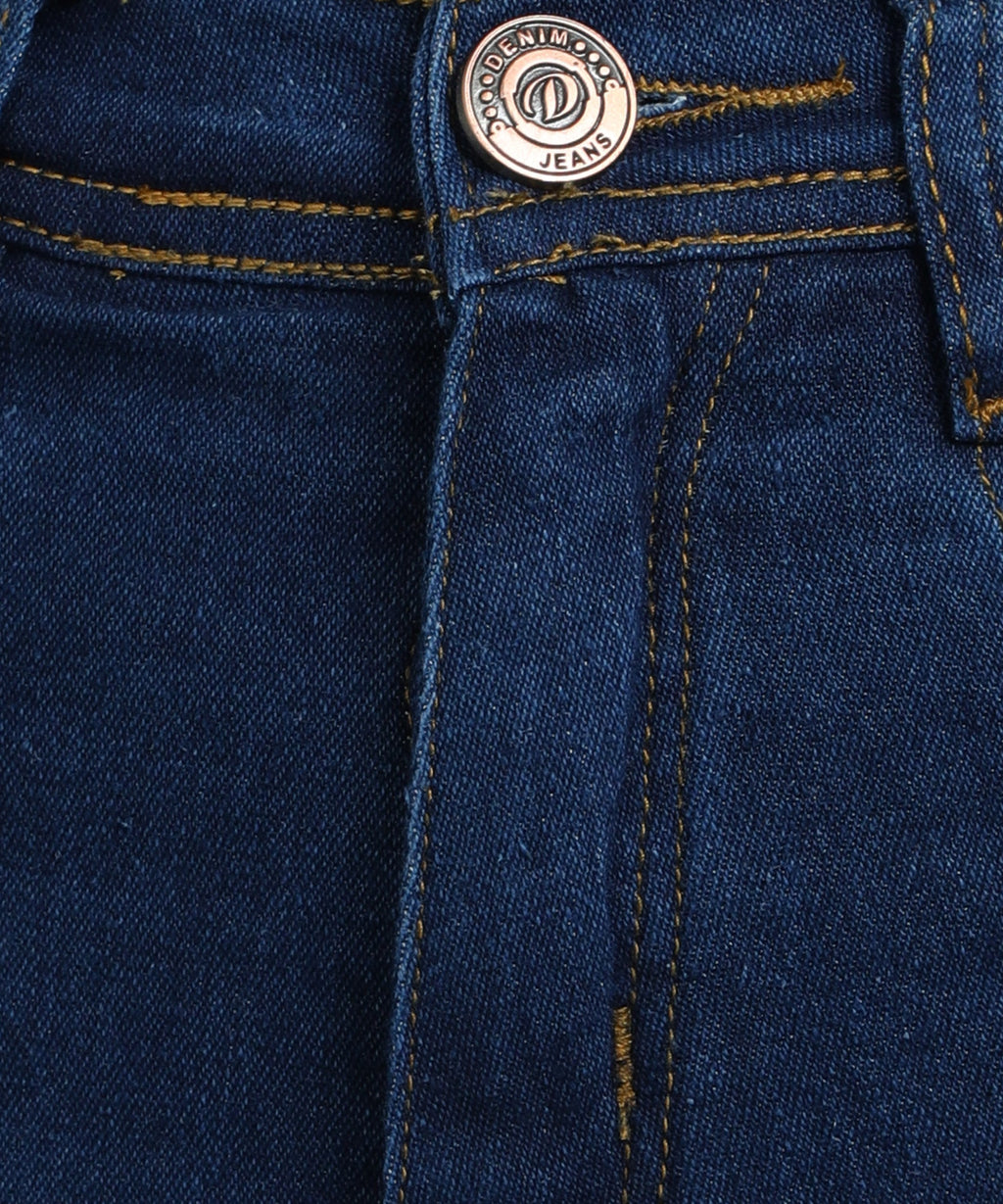 Bata Blue straight fit 5- pocket high rise jeans, clean look, zip fly with button closure, waistband with belt loops