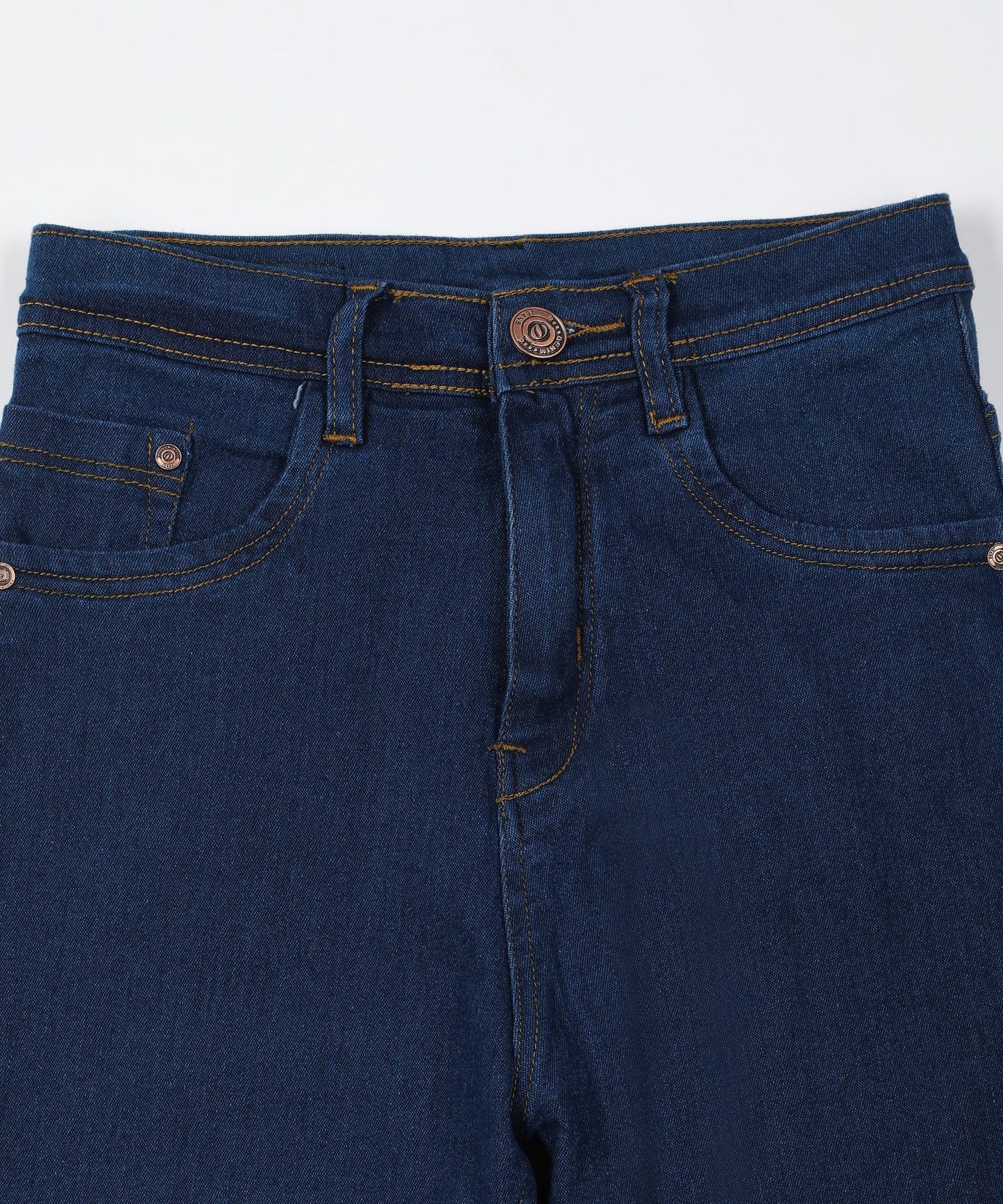 Bata Blue straight fit 5- pocket high rise jeans, clean look, zip fly with button closure, waistband with belt loops