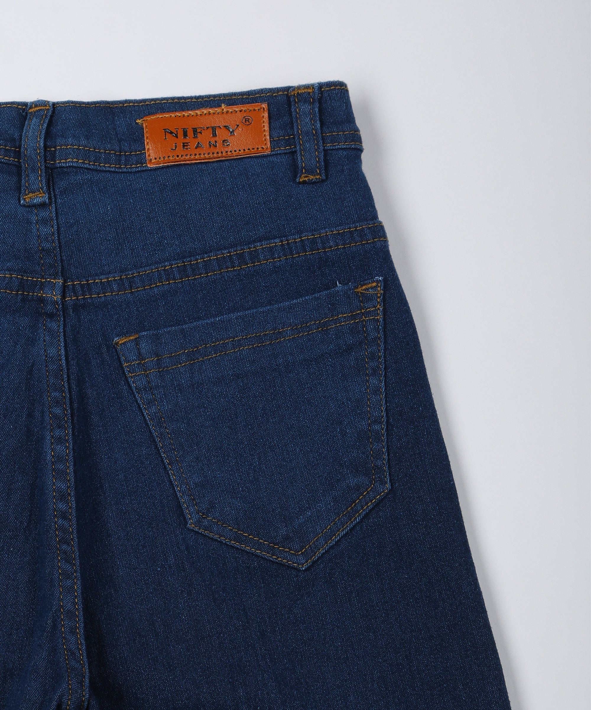 Bata Blue straight fit 5- pocket high rise jeans, clean look, zip fly with button closure, waistband with belt loops