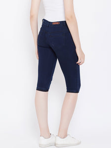 Slim Fit Stretchable Blue Capris - NiftyJeans