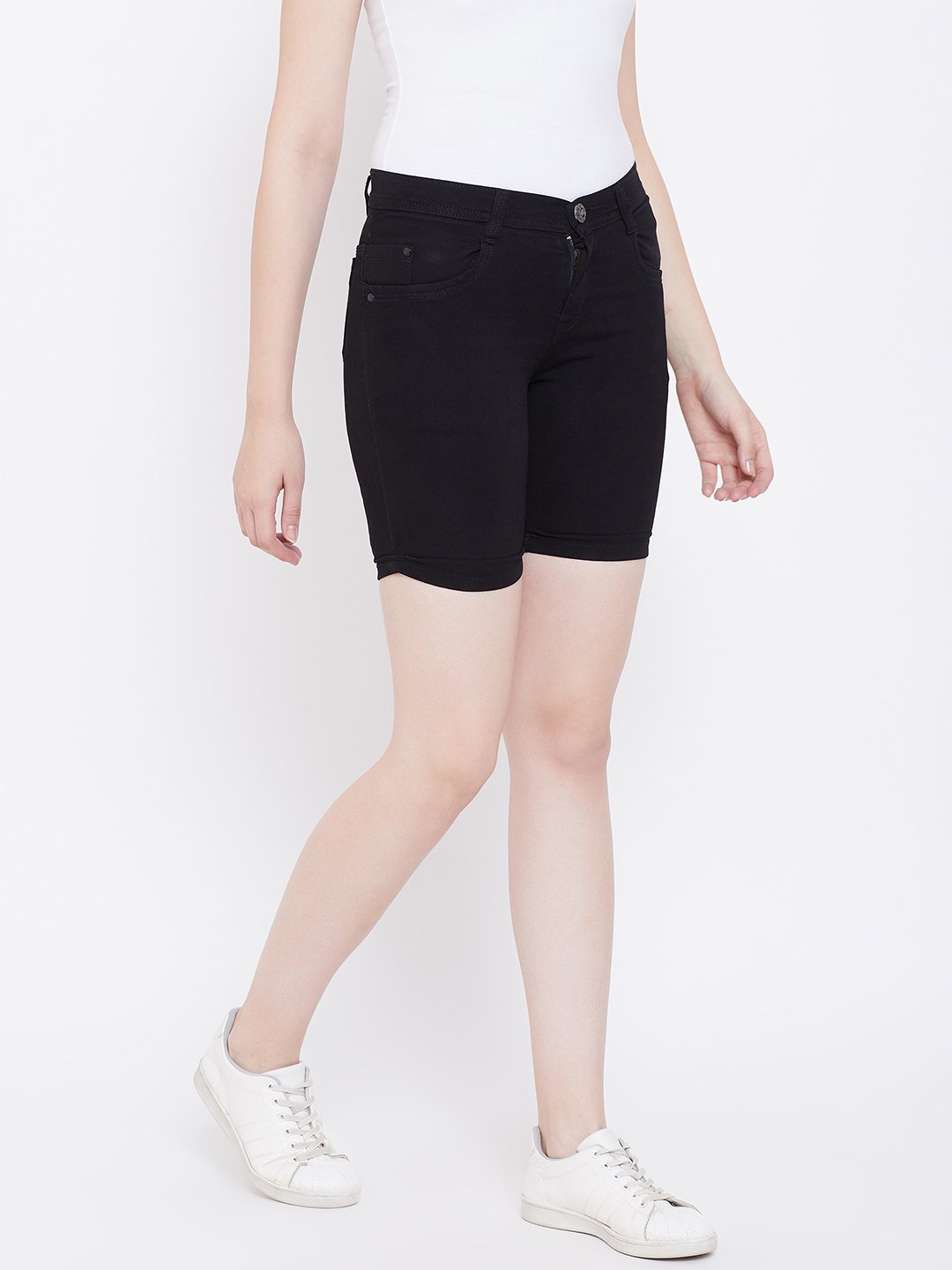 Slim Fit Stretchable Black Shorts - NiftyJeans